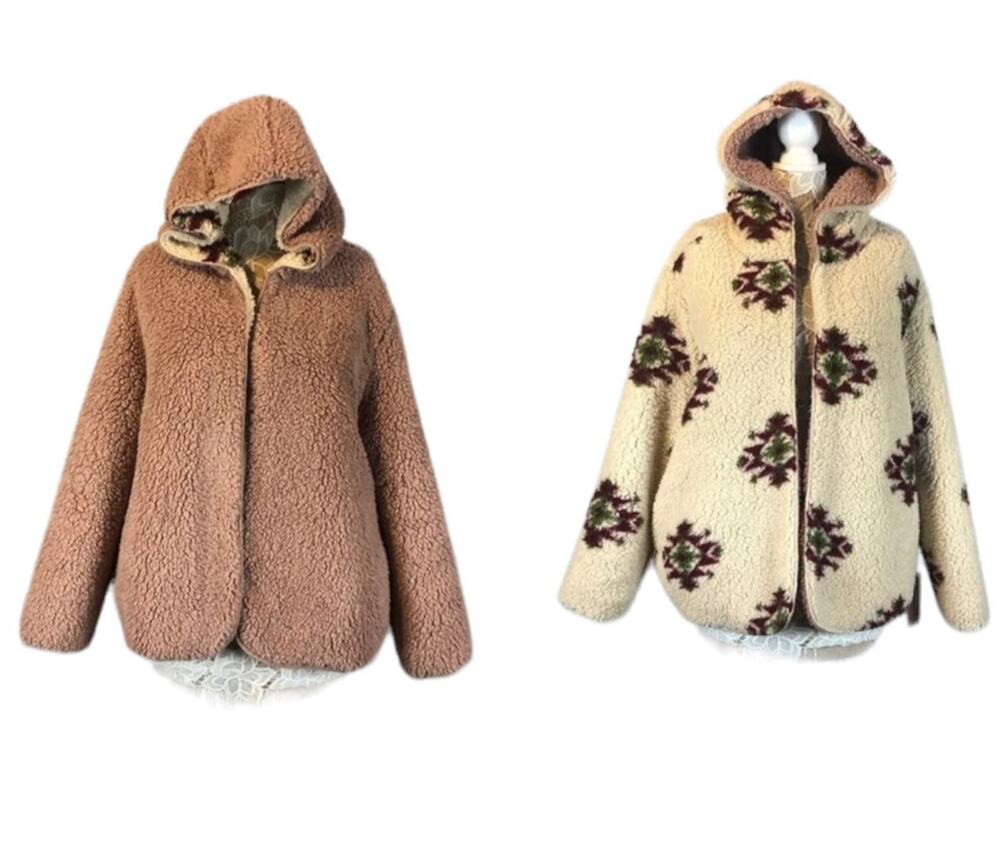 NWT Fuzzy Cozy Teddy Reversible Cardigan Coat open front LOve Tree size medium
